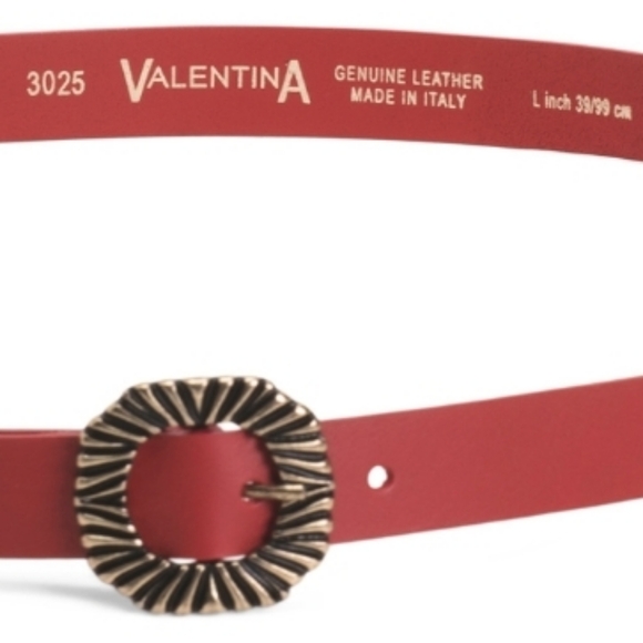 Valentina Women's Red Italian Leather Rayed Buckle Belt - Picture 2 of 2